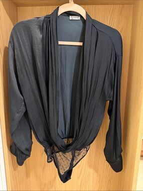 Free People Black Draped Sheer-Hem Robe